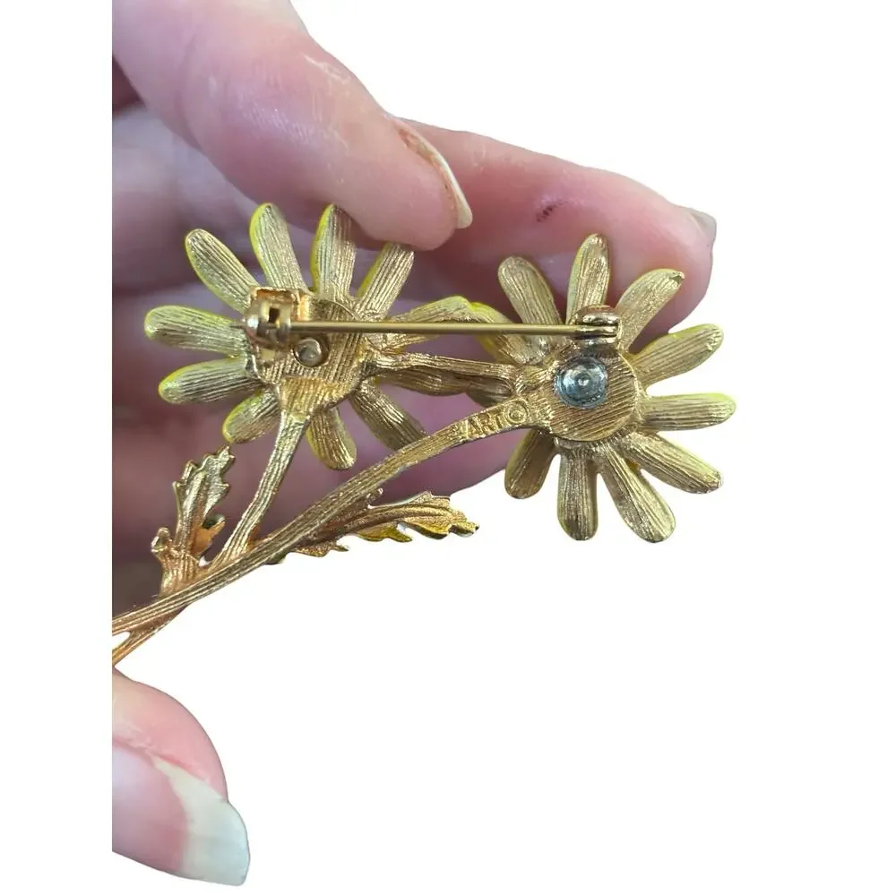 Sunny Yellow Daisy Brooch Arthur Pepper Enamel Flower Pin Signed ART 60s Garden